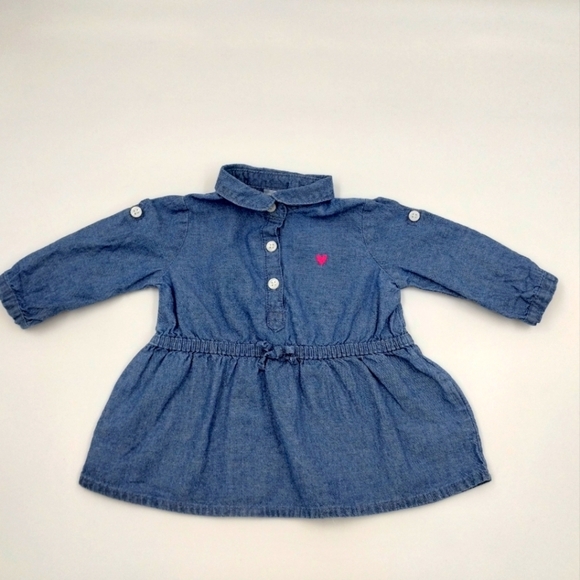 Carter's size 3 months baby chambray collared dress with tiny heart - Picture 1 of 10